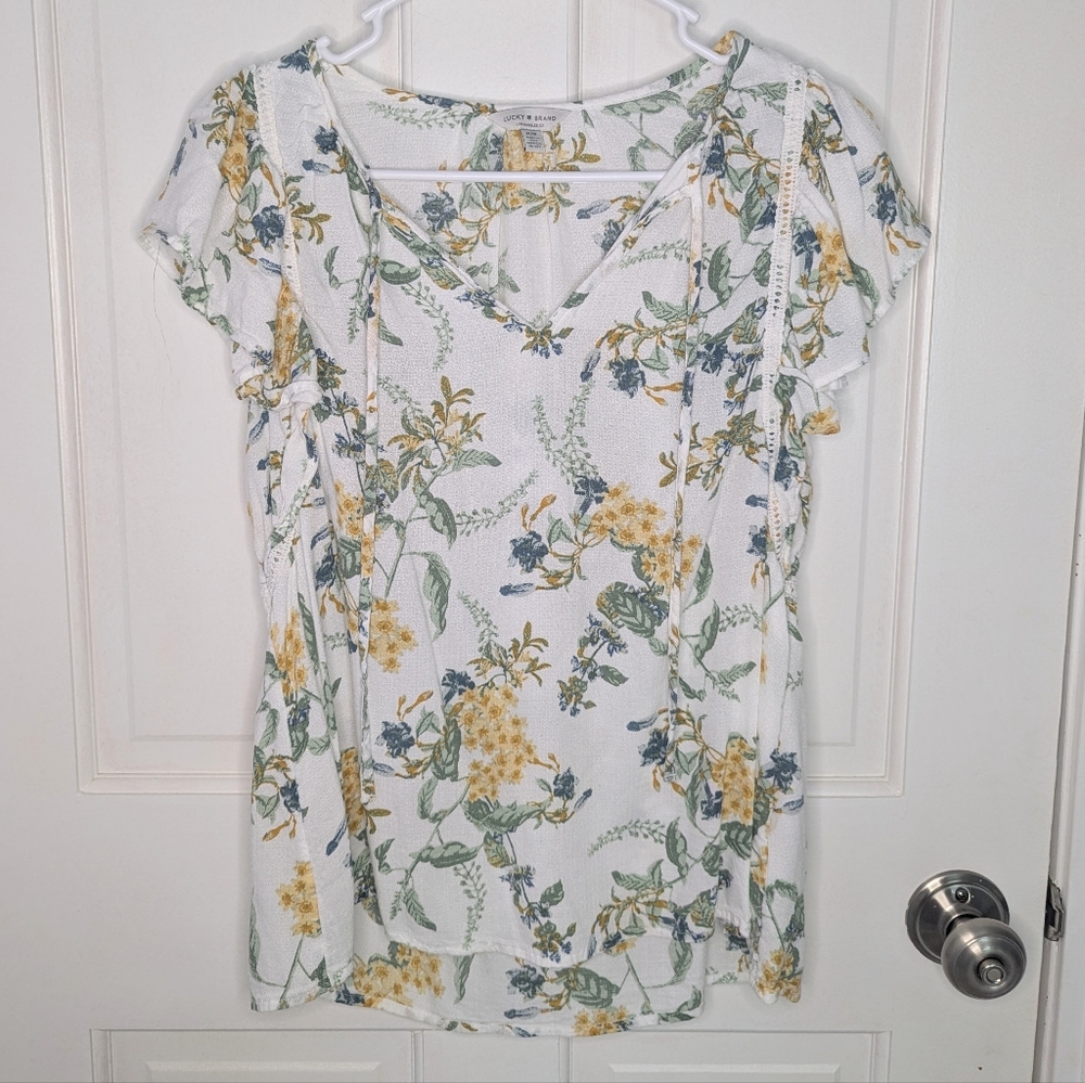 Lucky Brand Floral Flowy Bohemian Blouse Size Medium